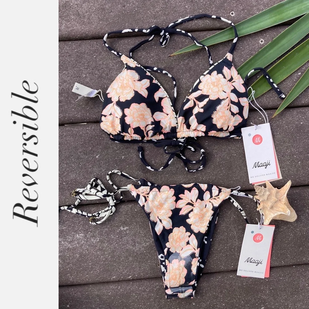 MAAJI Set - Ink Cheeta Alana String Triangle Bikini Top & Splashy Cheeky Bottoms